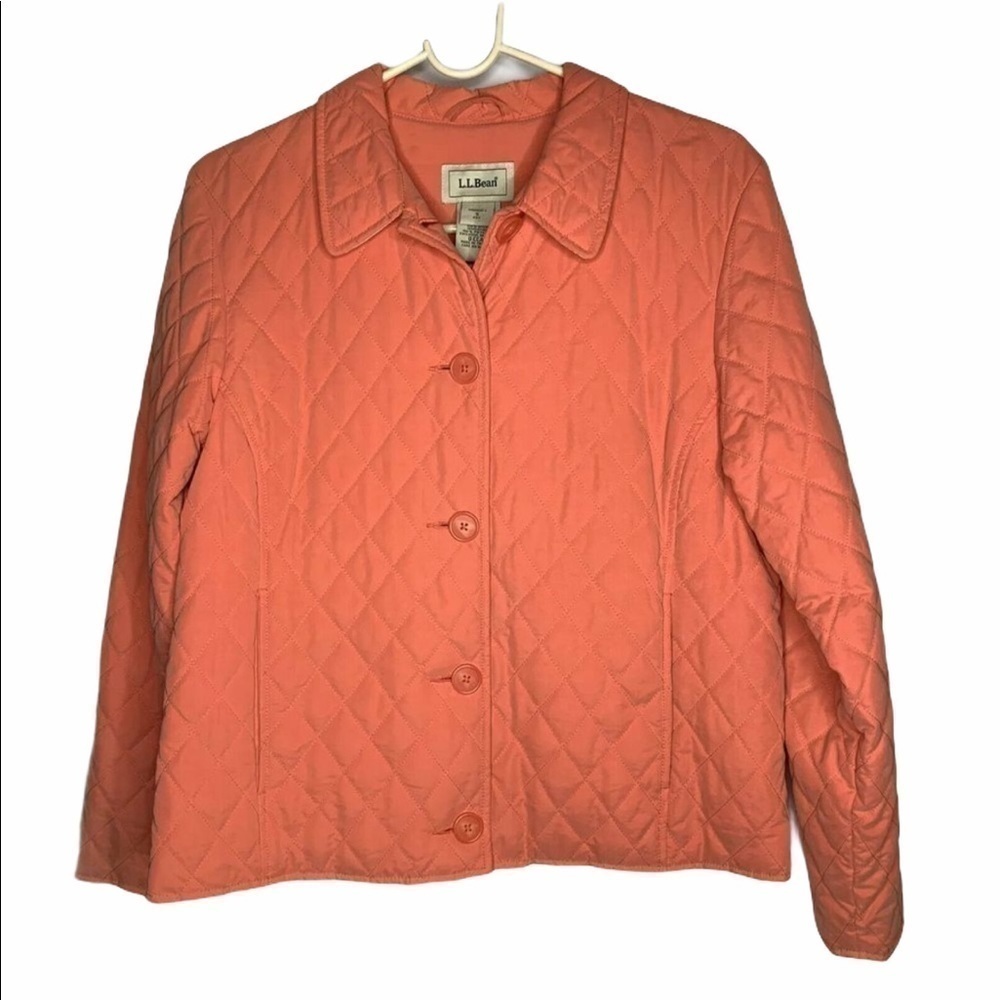Ll Bean Womens Quilted Jacket Small Petite Orange